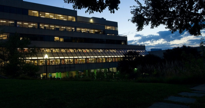 Butler pavilion at dusk.